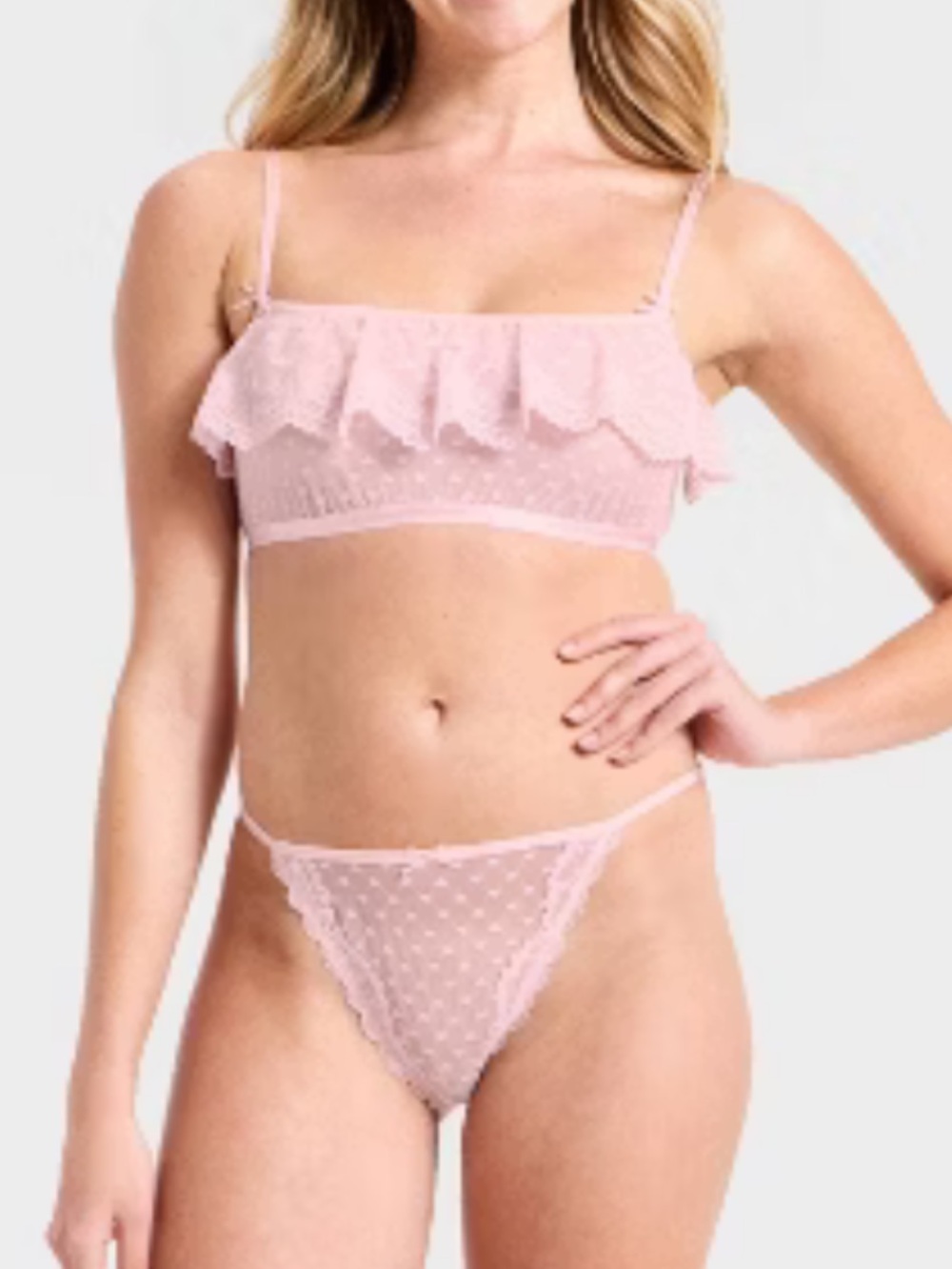 Wild Fable Heart Lace Bralette & Cheeky Set 2 PC Light Pink large NWT
